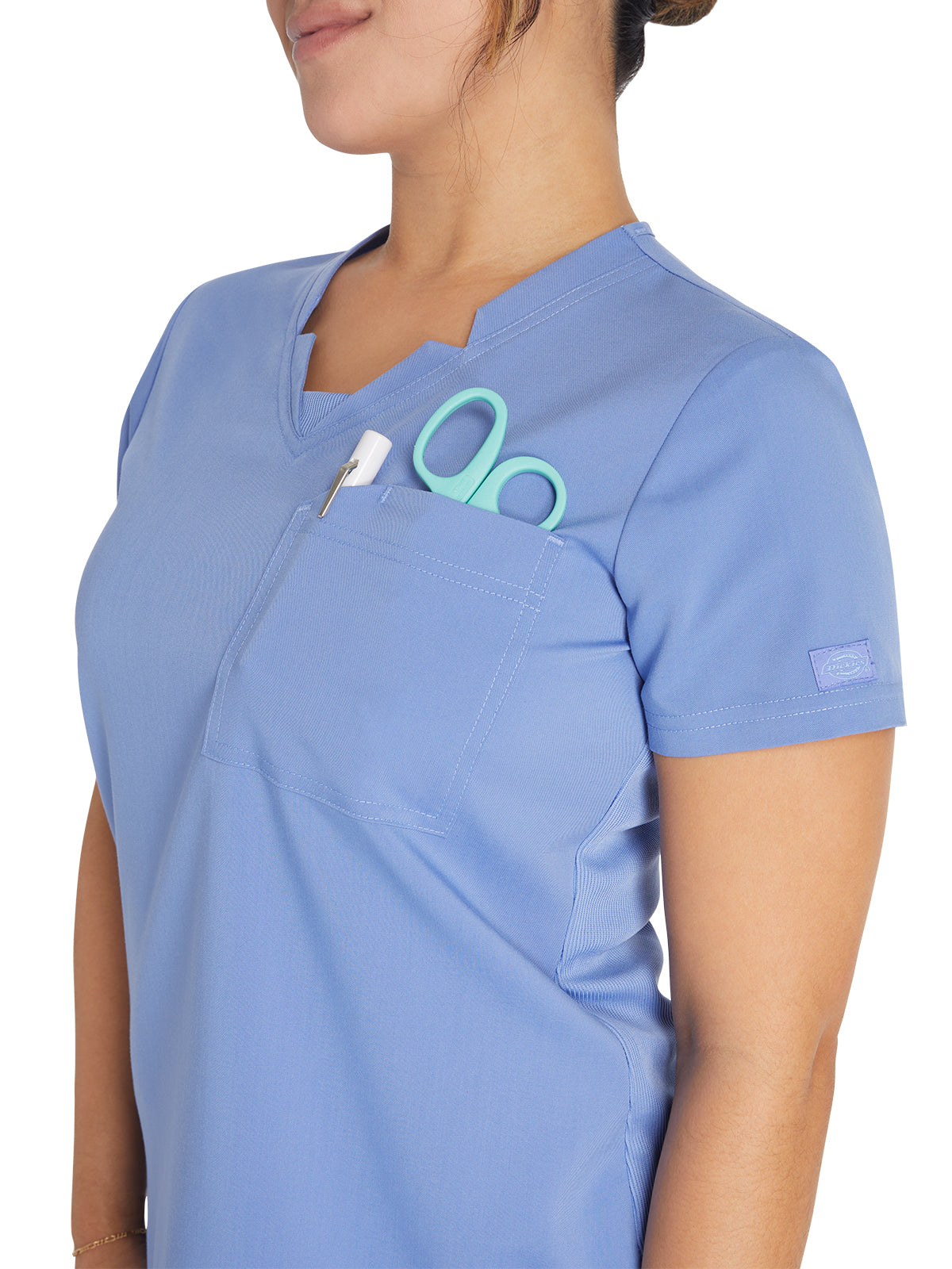 Women's 2-Pocket Notched V-Neck Top - DK671 - Ciel