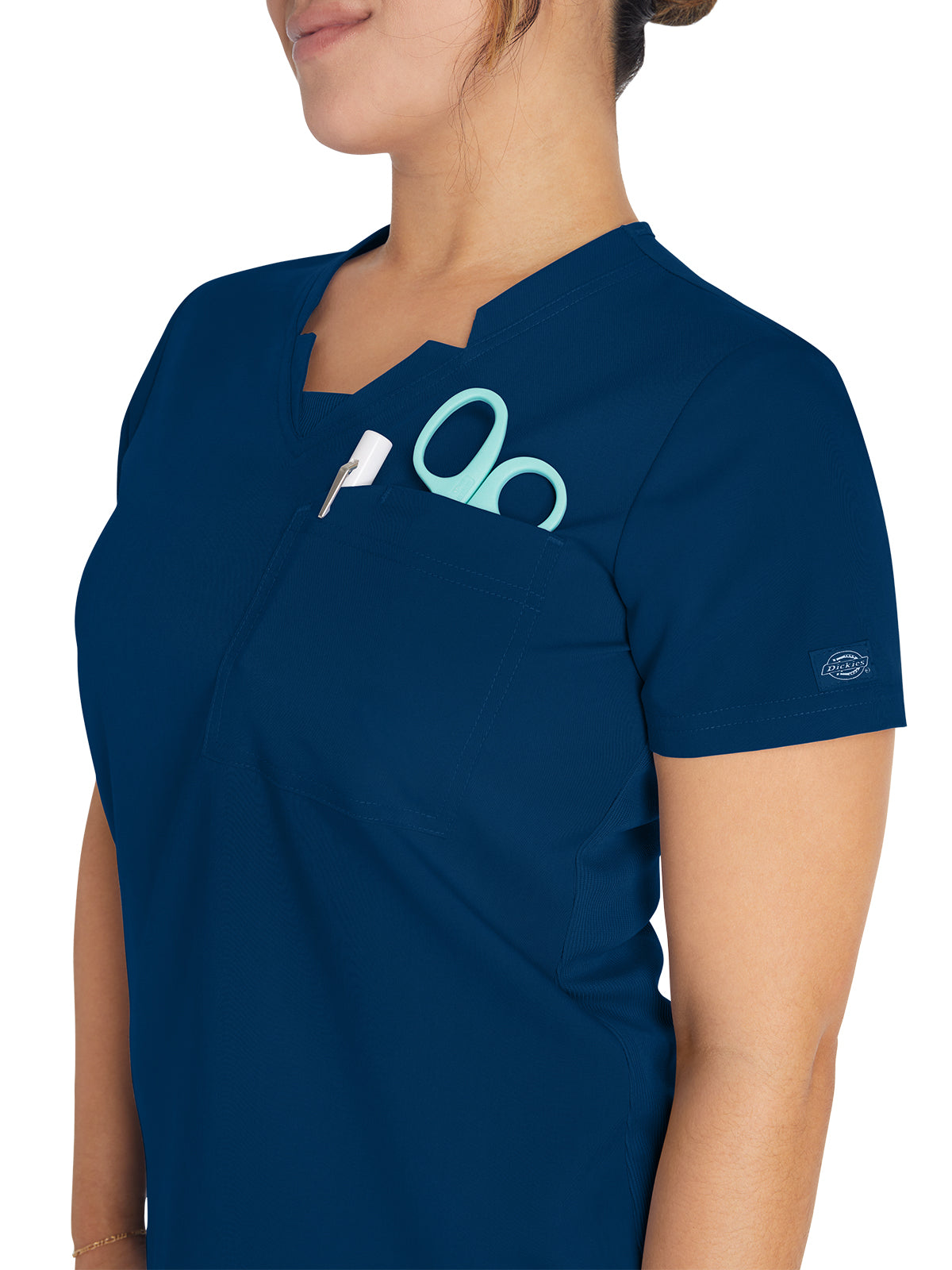 Women's 2-Pocket Notched V-Neck Top - DK671 - Navy