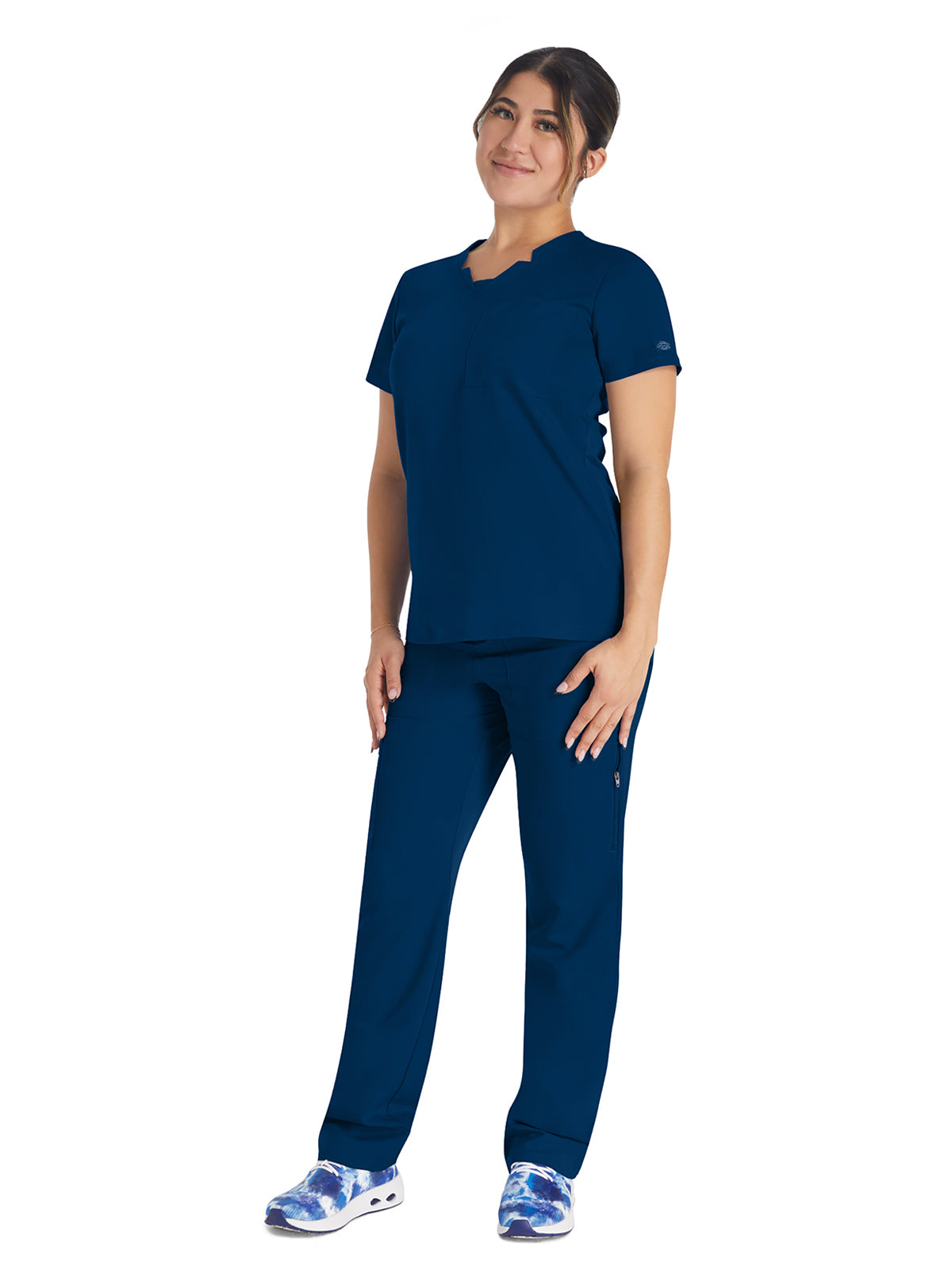 Women's 2-Pocket Notched V-Neck Top - DK671 - Navy