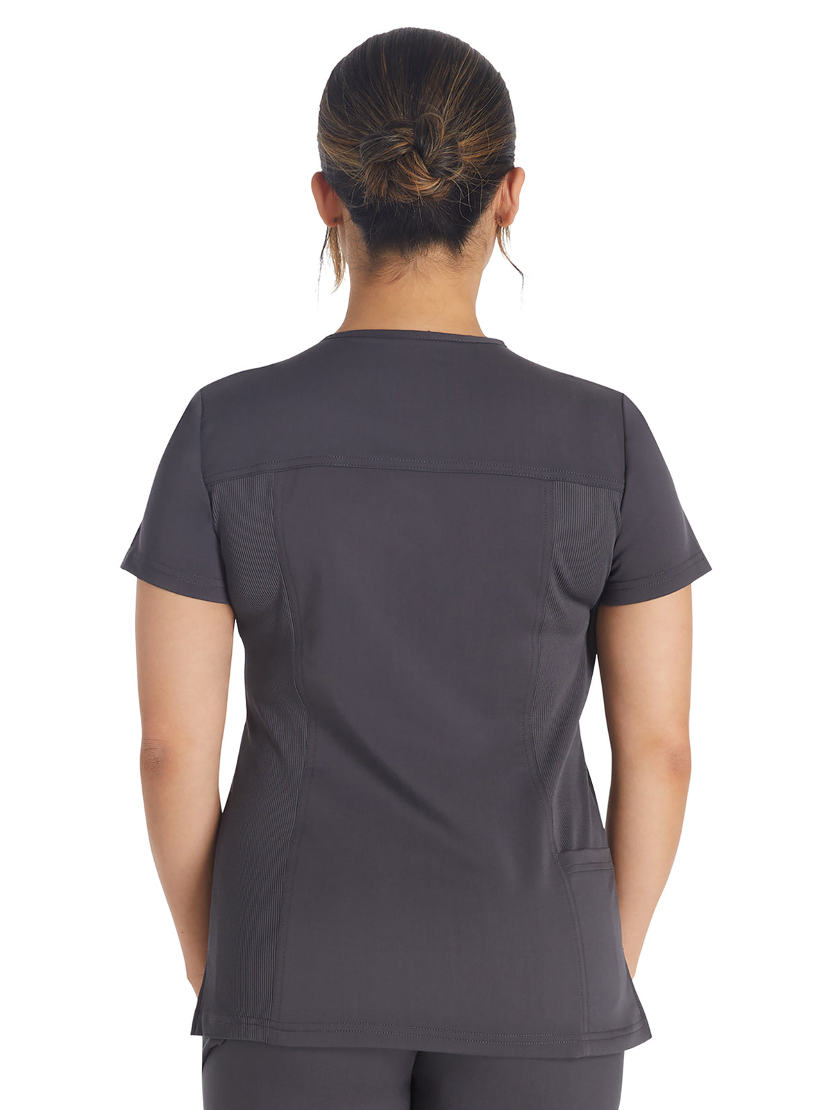 Women's 2-Pocket Notched V-Neck Top - DK671 - Pewter