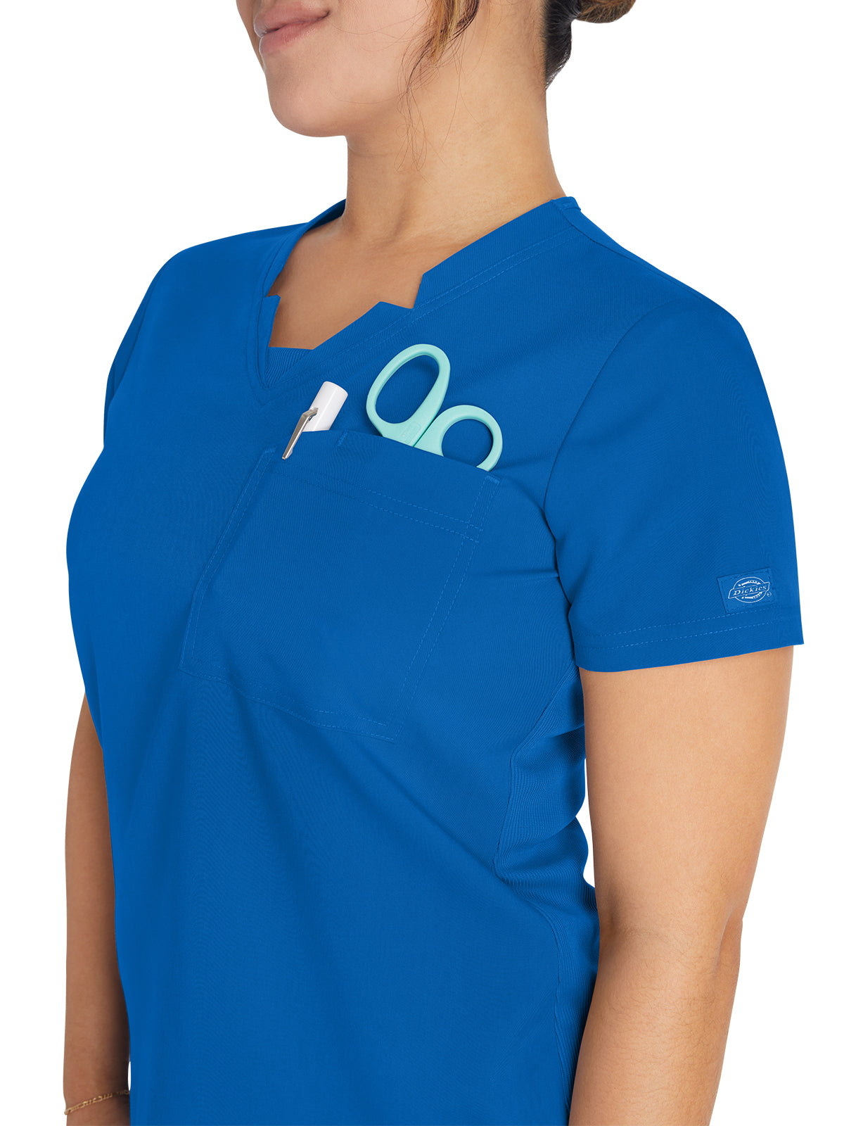 Women's 2-Pocket Notched V-Neck Top - DK671 - Royal