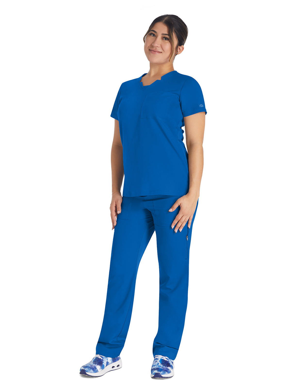 Women's 2-Pocket Notched V-Neck Top - DK671 - Royal