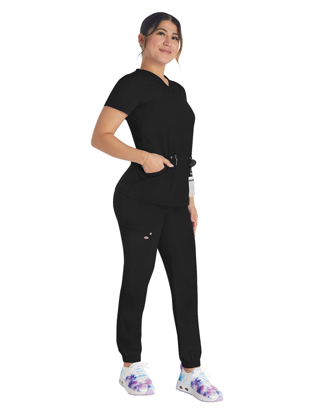 Women's 4-Pocket V-Neck Top - DK678 - Black