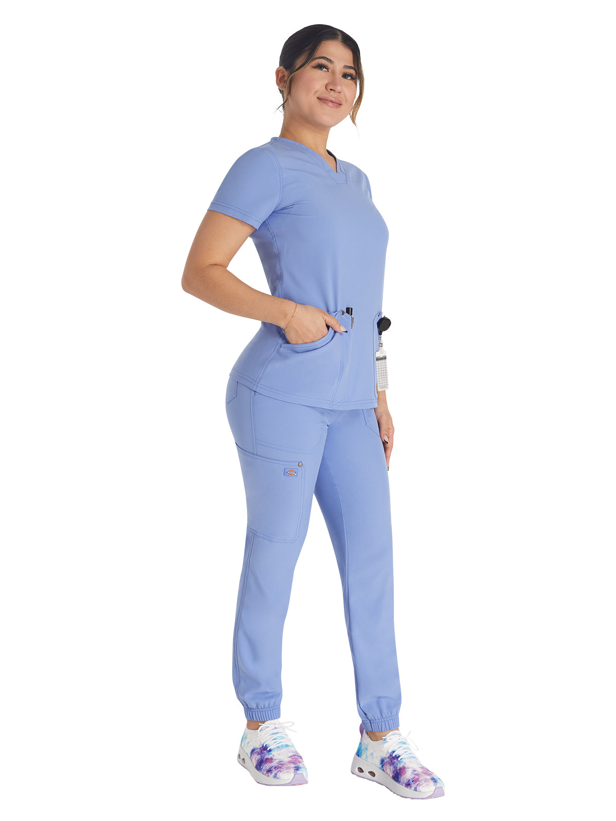 Women's 4-Pocket V-Neck Top - DK678 - Ciel