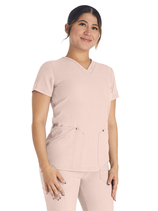 Women's 4-Pocket V-Neck Top - DK678 - Canyon Rose