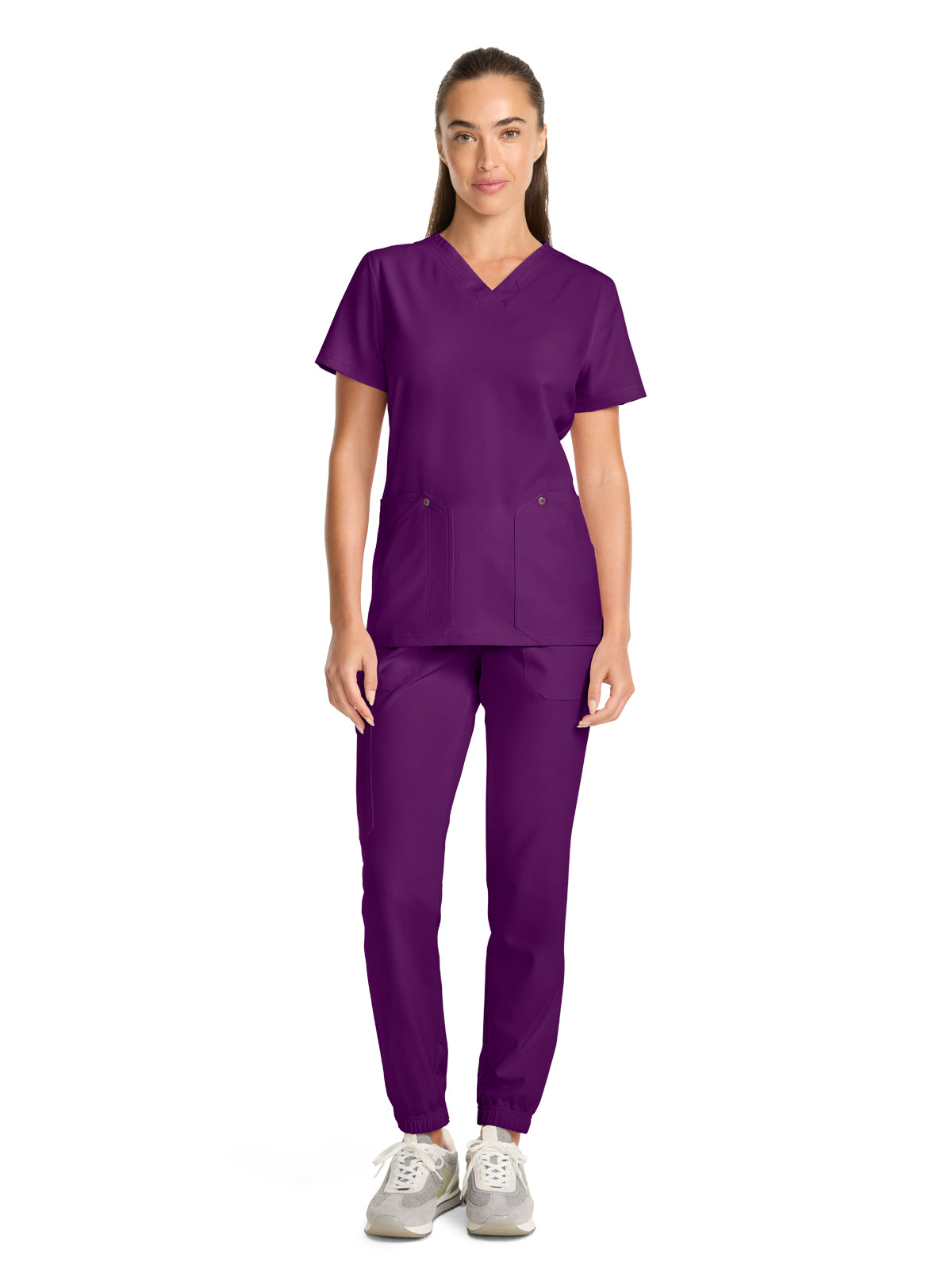 Women's 4-Pocket V-Neck Top - DK678 - Eggplant
