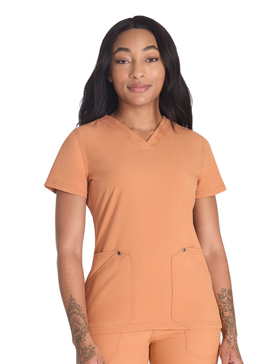 Women's 4-Pocket V-Neck Top - DK678 - Ginger Glow
