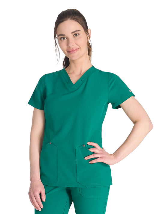 Women's 4-Pocket V-Neck Top - DK678 - Hunter Green