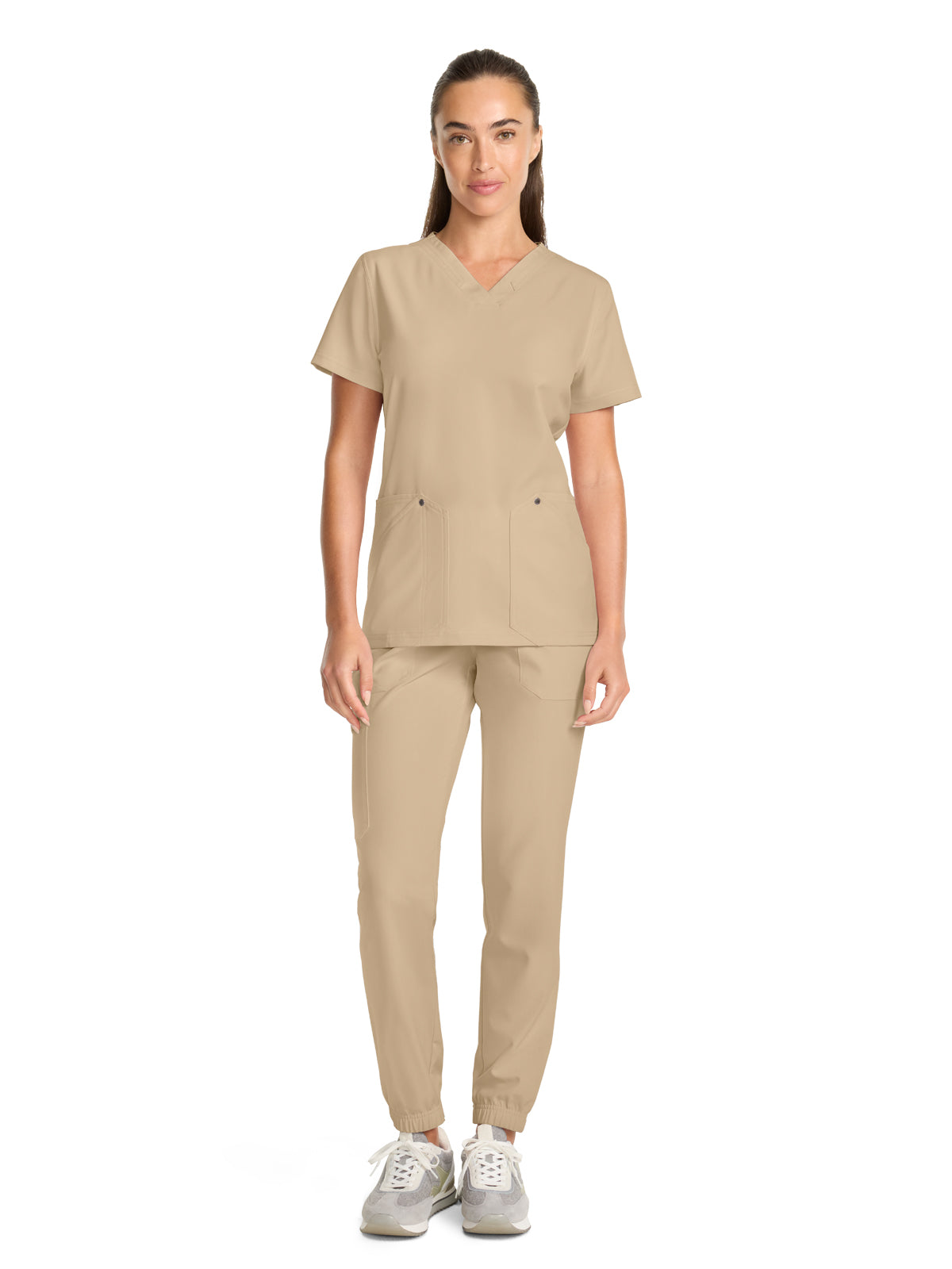 Women's 4-Pocket V-Neck Top - DK678 - Khaki
