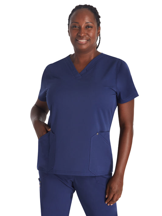 Women's 4-Pocket V-Neck Top - DK678 - Navy