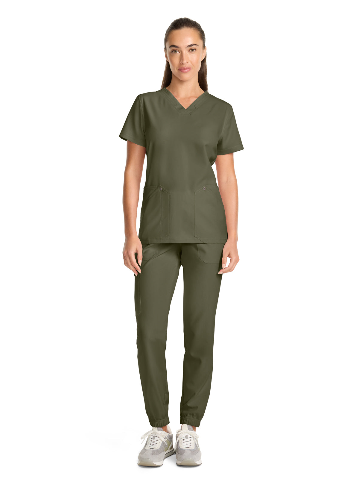 Women's 4-Pocket V-Neck Top - DK678 - Olive