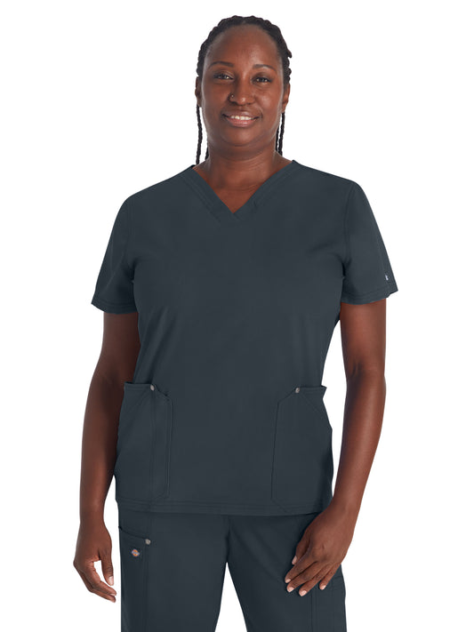 Women's 4-Pocket V-Neck Top - DK678 - Pewter