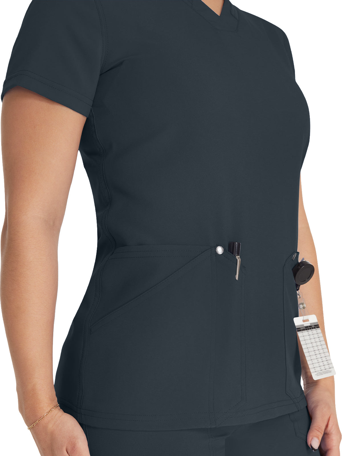 Women's 4-Pocket V-Neck Top - DK678 - Pewter