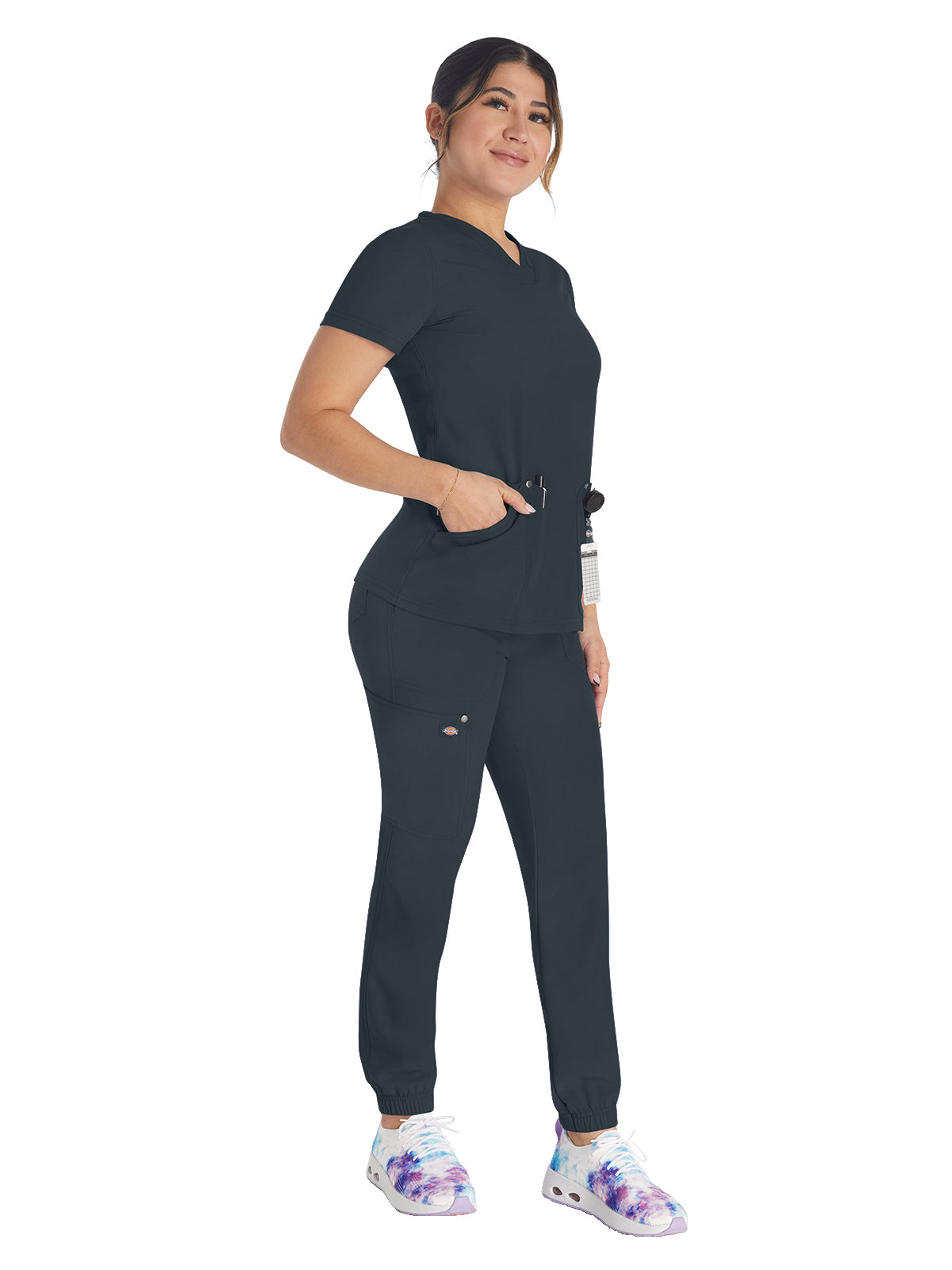 Women's 4-Pocket V-Neck Top - DK678 - Pewter