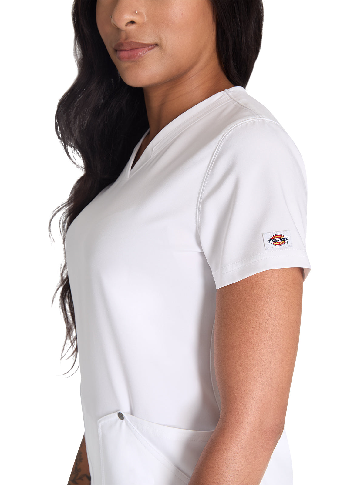 Women's 4-Pocket V-Neck Top - DK678 - White