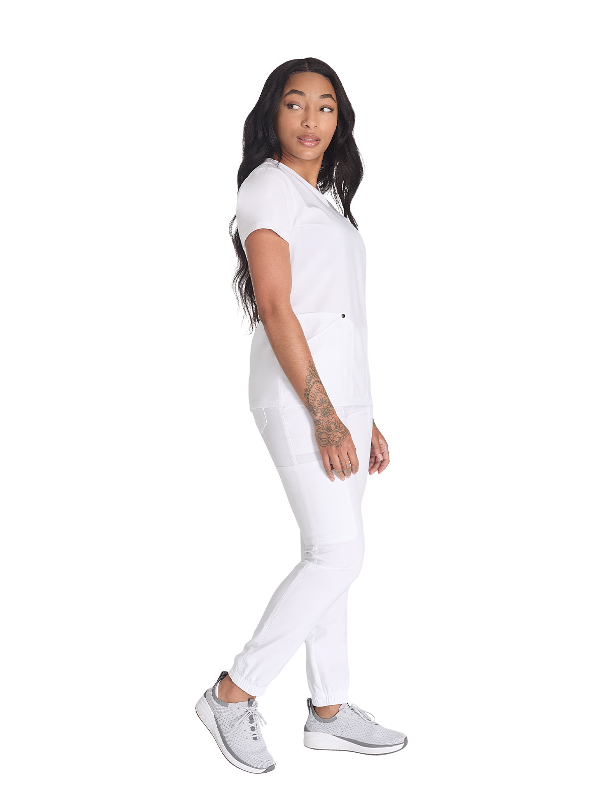 Women's 4-Pocket V-Neck Top - DK678 - White