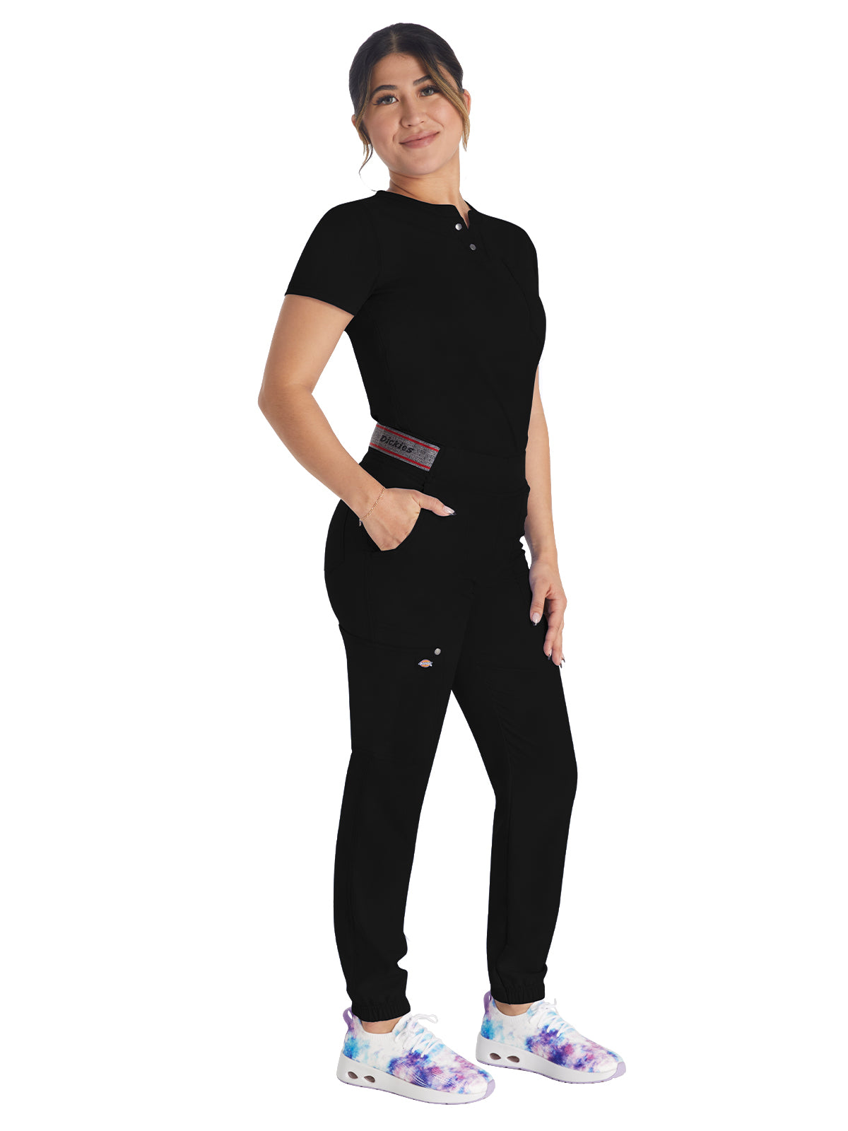 Women's 1-Pocket Henley Top - DK681 - Black