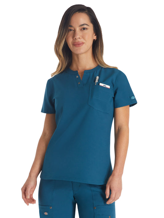 Women's 1-Pocket Henley Top - DK681 - Caribbean Blue