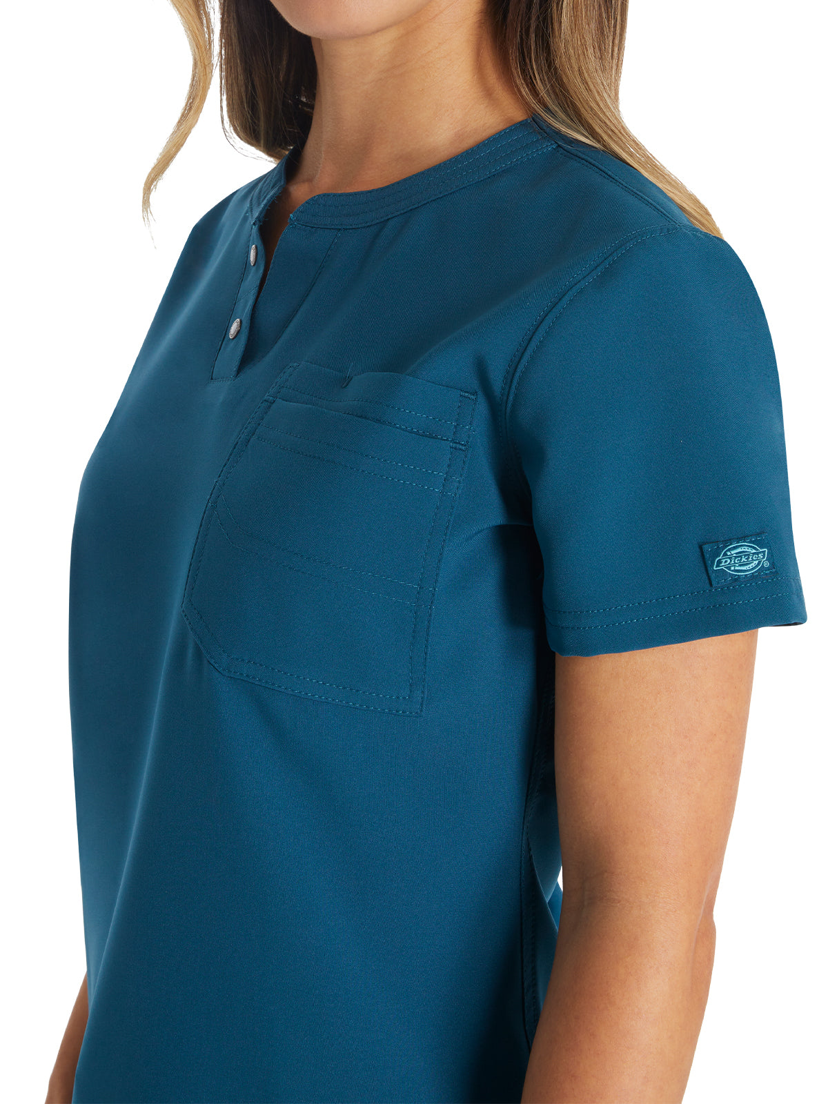 Women's 1-Pocket Henley Top - DK681 - Caribbean Blue