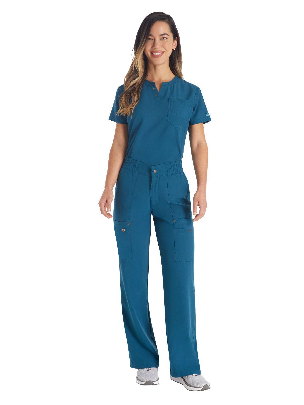 Women's 1-Pocket Henley Top - DK681 - Caribbean Blue