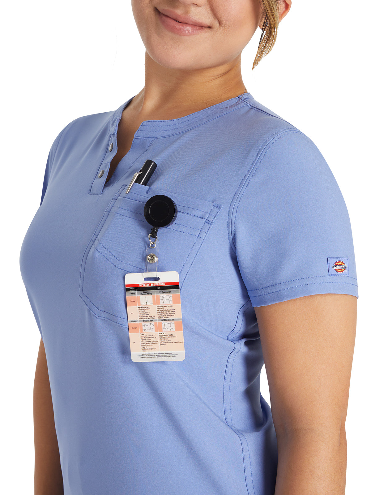 Women's 1-Pocket Henley Top - DK681 - Ciel