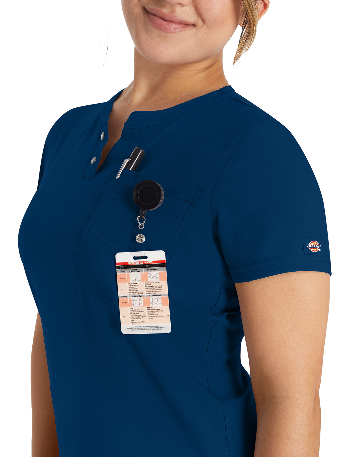 Women's 1-Pocket Henley Top - DK681 - Navy