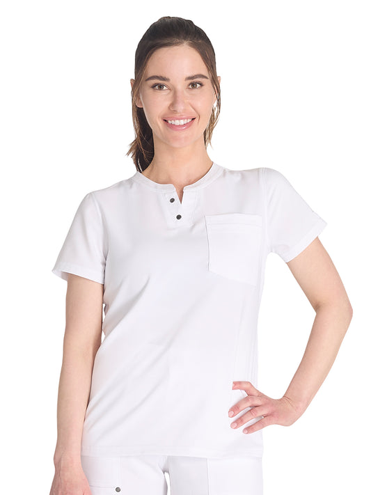 Women's 1-Pocket Henley Top - DK681 - White
