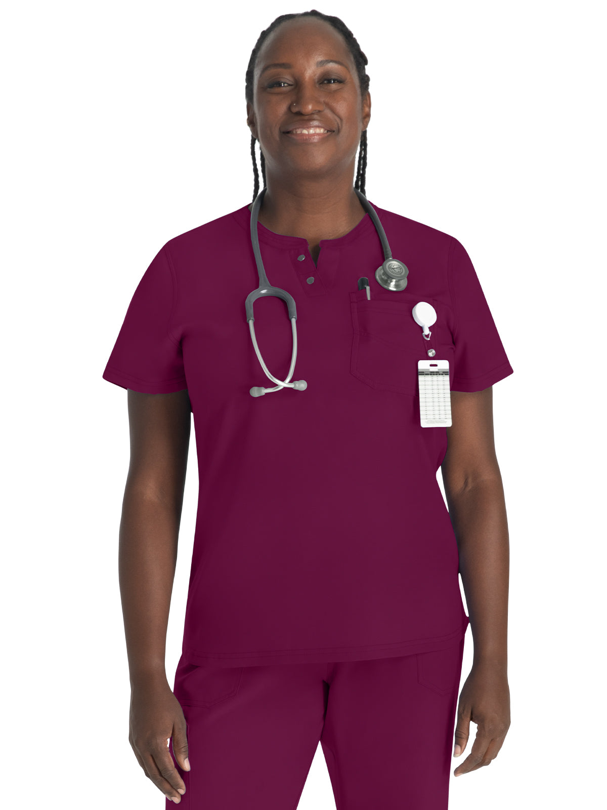 Women's 1-Pocket Henley Top - DK681 - Wine