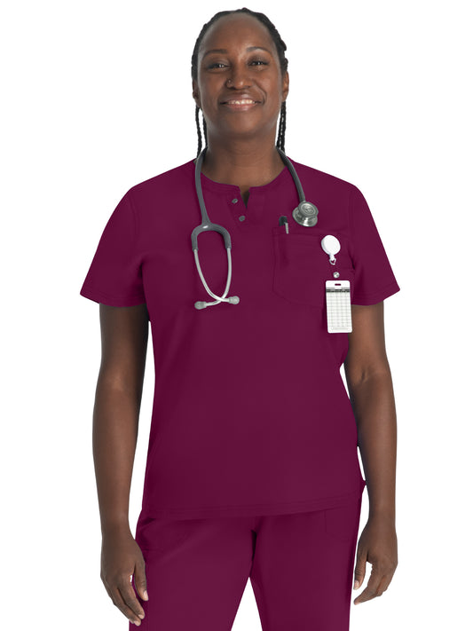 Women's 1-Pocket Henley Top - DK681 - Wine