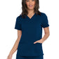 Women's V-Neck Top With Rib Knit Panels - DK870 - Navy