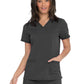 Women's V-Neck Top With Rib Knit Panels - DK870 - Pewter
