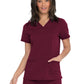 Women's V-Neck Top With Rib Knit Panels - DK870 - Wine