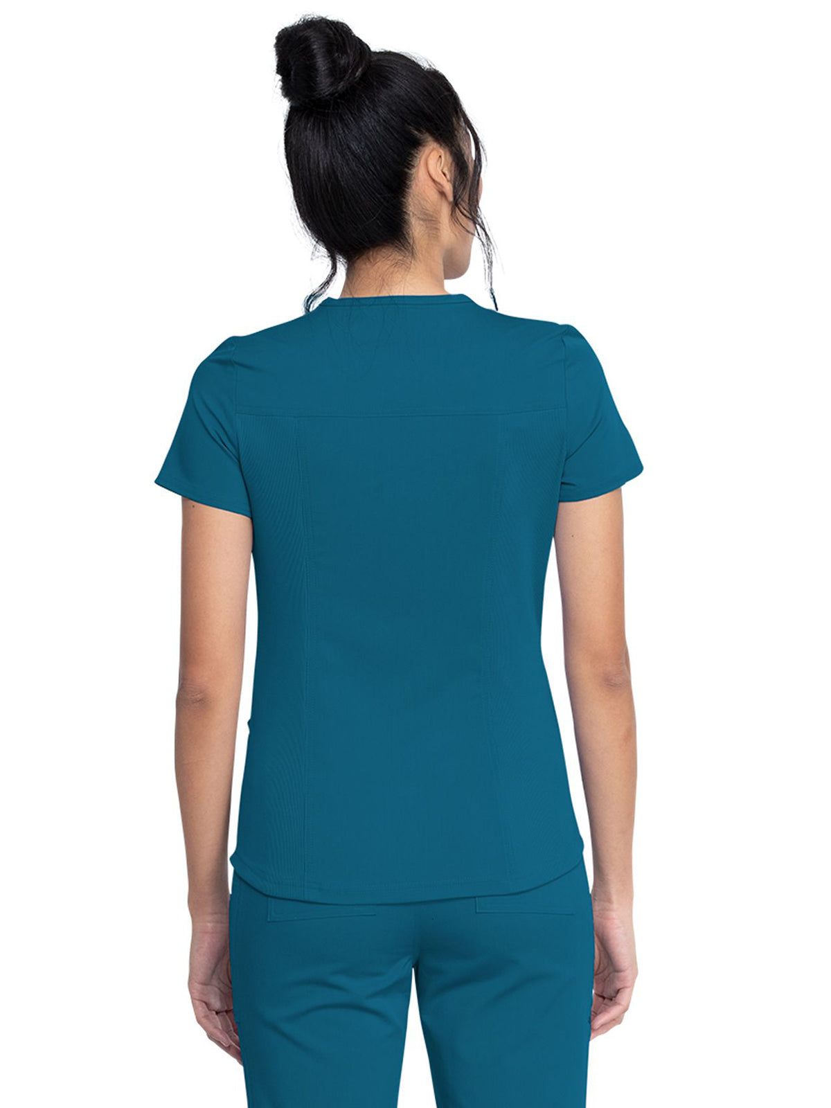 Women's 5-Pocket Rib Knit V-Neck Top - DK875 - Caribbean Blue