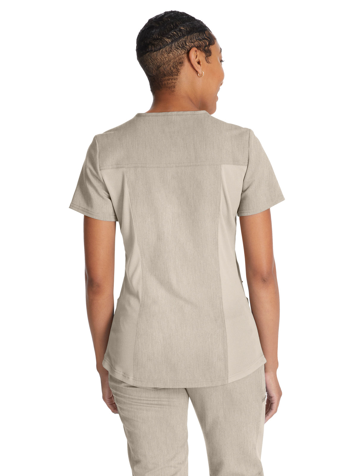 Women's 5-Pocket Rib Knit V-Neck Top - DK875 - Heather Blonde Wood