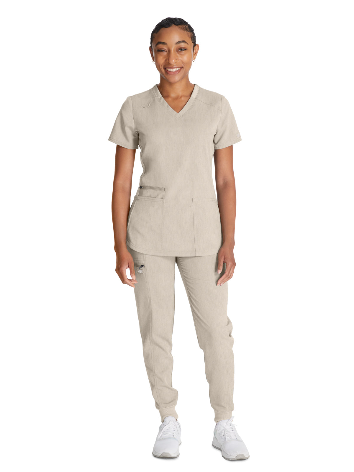 Women's 5-Pocket Rib Knit V-Neck Top - DK875 - Heather Blonde Wood