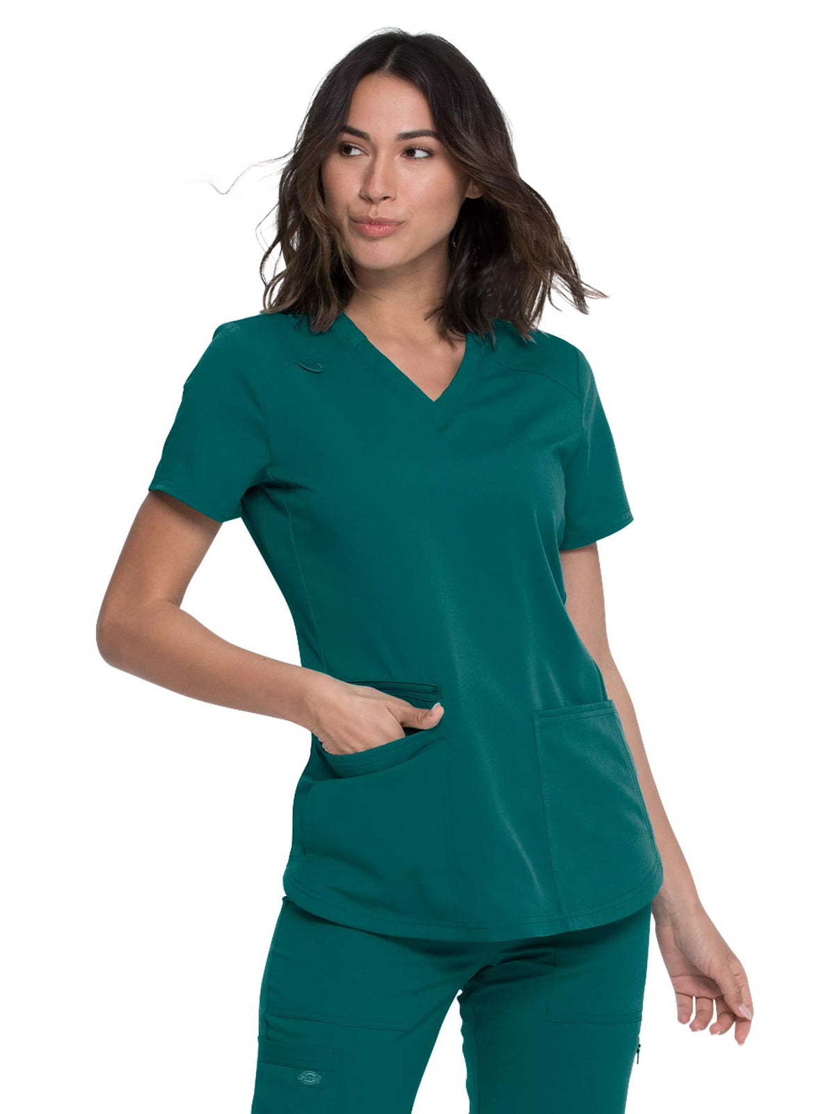 Women's 5-Pocket Rib Knit V-Neck Top - DK875 - Hunter Green