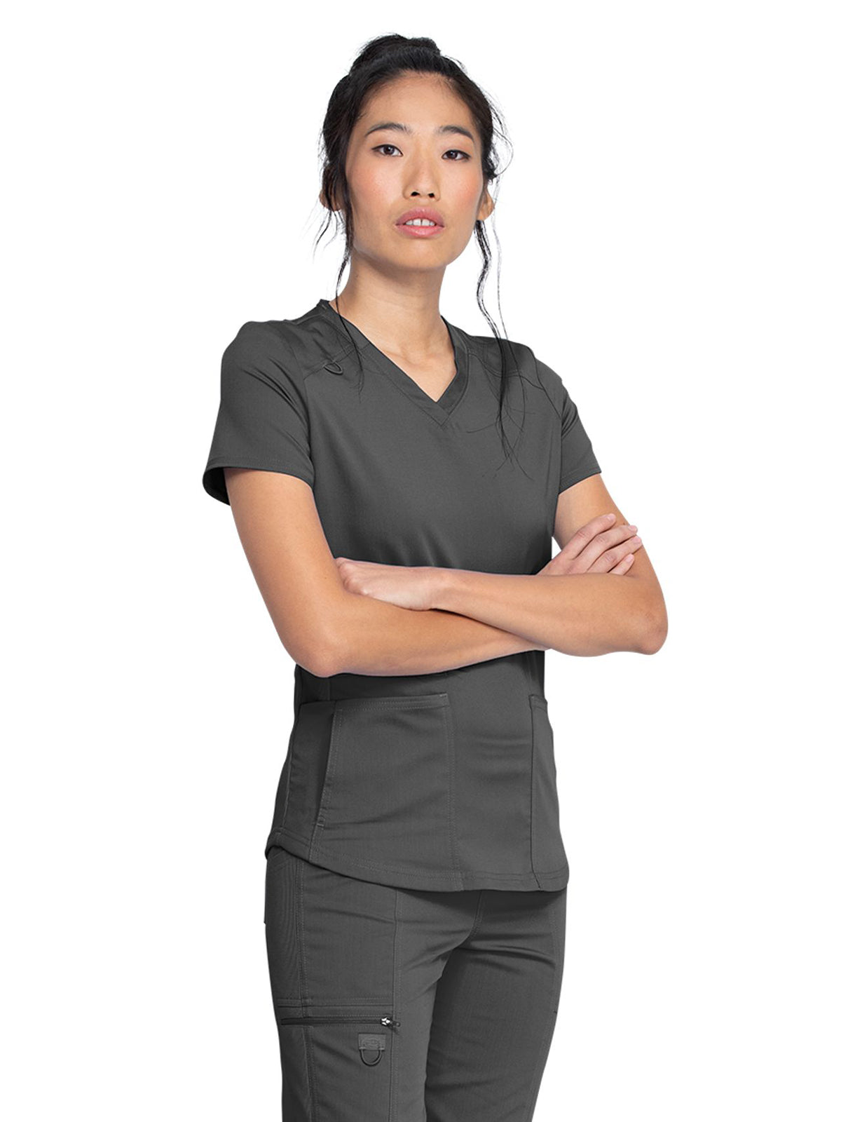 Women's 5-Pocket Rib Knit V-Neck Top - DK875 - Pewter
