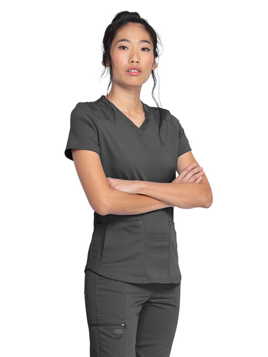 Women's 5-Pocket Rib Knit V-Neck Top - DK875 - Pewter