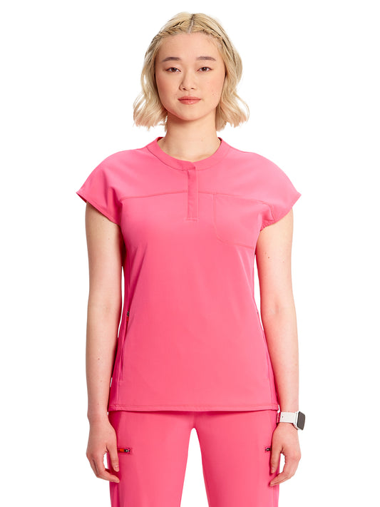 Women's Henley Top - IN622A - Power Pink