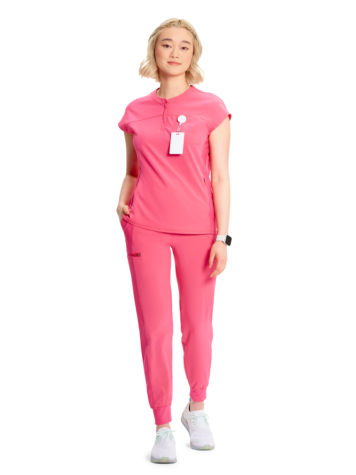 Women's Henley Top - IN622A - Power Pink