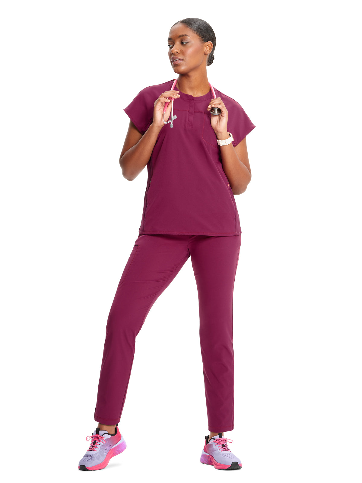 Women's Henley Top - IN622A - Wine