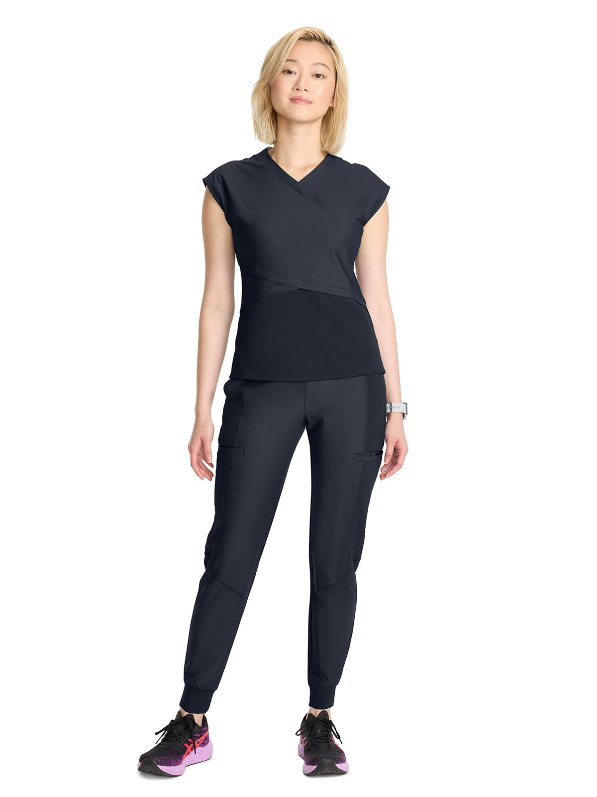 Women's 2-Pocket V-Neck Top - IN645A - Pewter