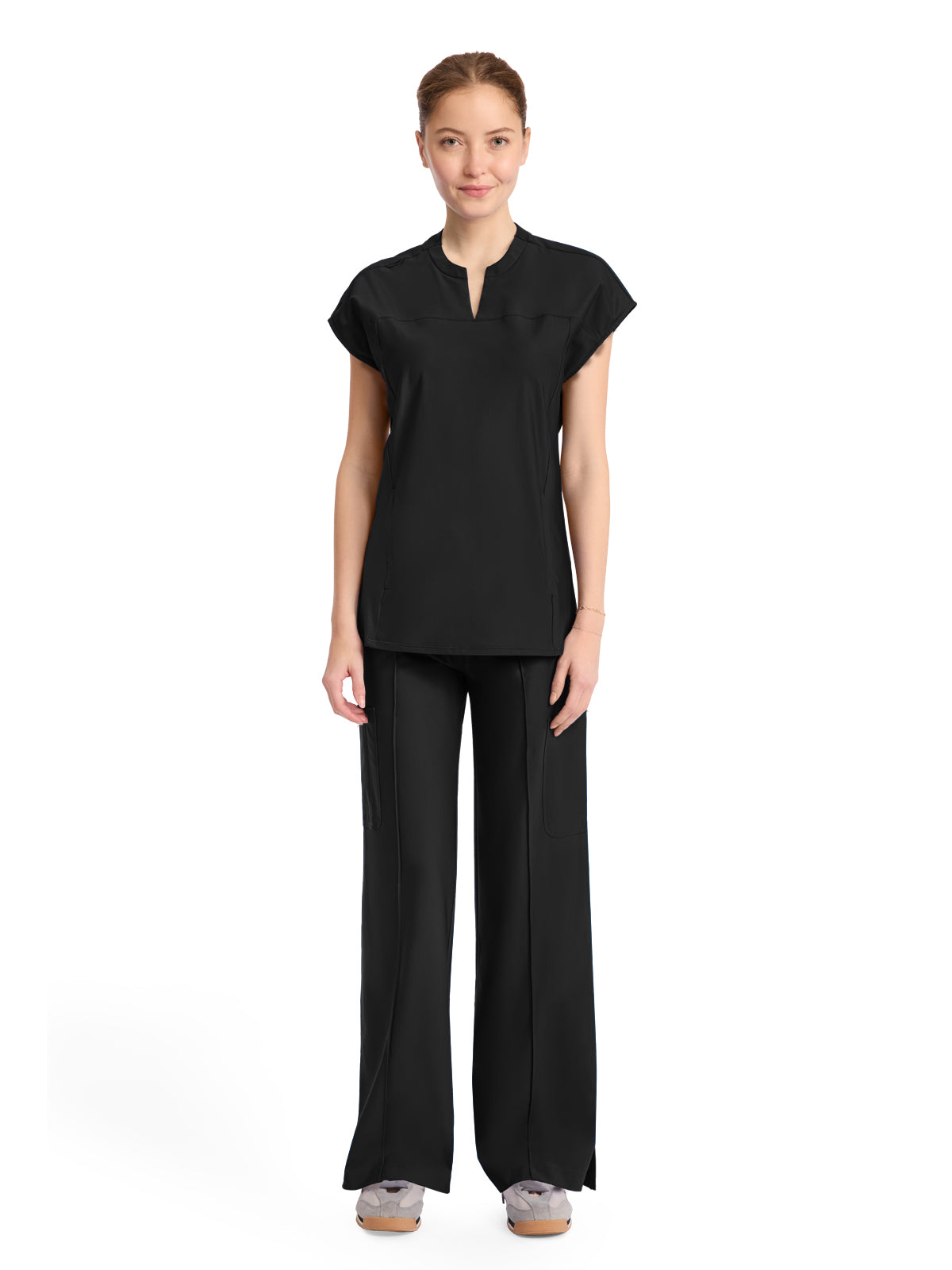 Women's 2-Pocket Henley Top - IN811A - Black