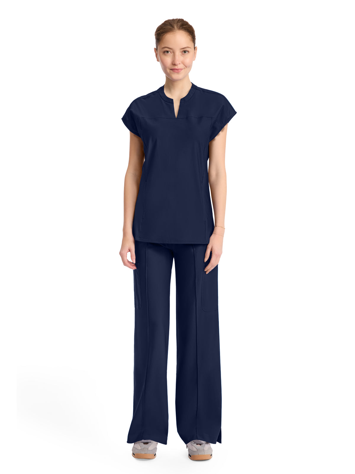 Women's 2-Pocket Henley Top - IN811A - Navy