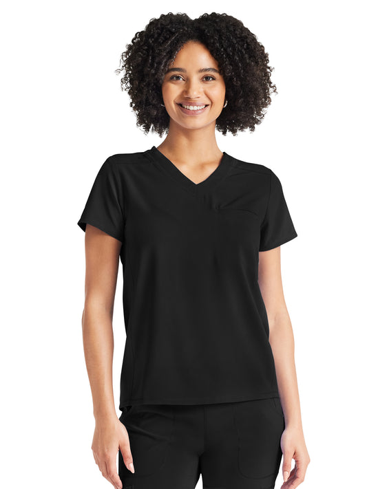 Women's 2-Pocket Tuckable V-Neck Top - IP600A - Black