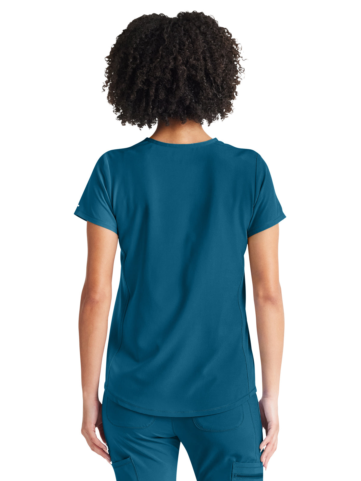 Women's 2-Pocket Tuckable V-Neck Top - IP600A - Caribbean Blue