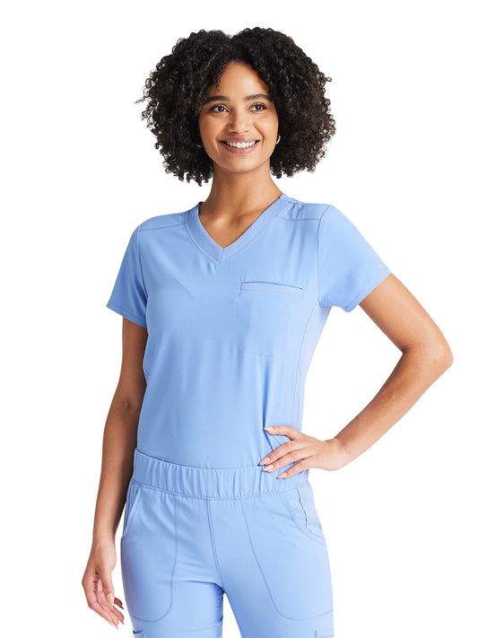 Women's 2-Pocket Tuckable V-Neck Top - IP600A - Ciel