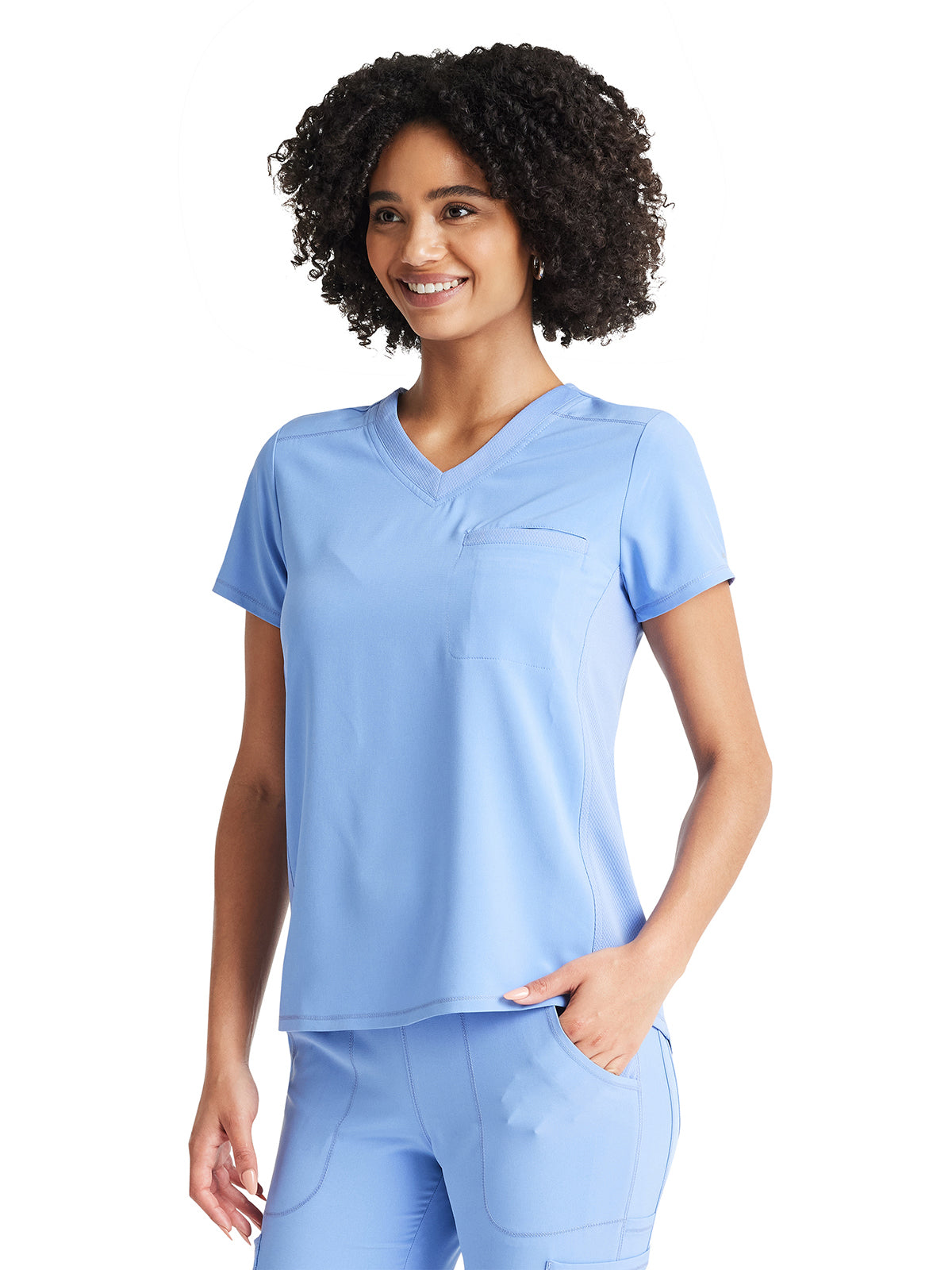 Women's 2-Pocket Tuckable V-Neck Top - IP600A - Ciel