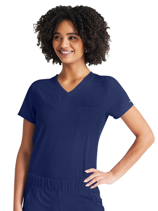 Women's 2-Pocket Tuckable V-Neck Top - IP600A - Navy