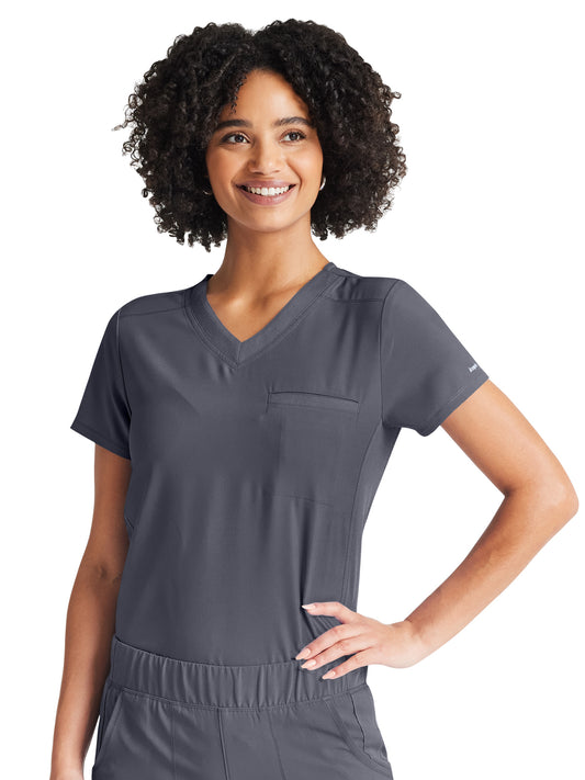 Women's 2-Pocket Tuckable V-Neck Top - IP600A - Pewter